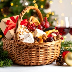 Festive gift basket filled with holiday treats