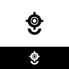 Obraz premium Modern abstract geometric logo design combining a letter G and a target symbol. Minimalist black and white vector icon for branding and technology