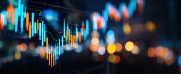 The colorful candlestick chart representing dynamic market trends and trading data.