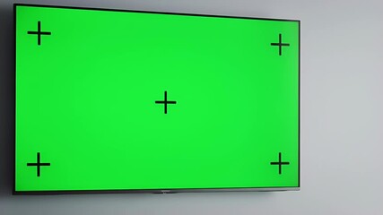 Wall-Mounted Green Screen TV with Tracking Markers for Digital Content Mockup