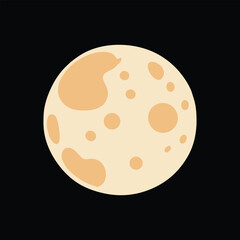Flat Moon Icon Vector Illustration – Full Moon with Craters in Cartoon Style for Space, Astronomy, Night Sky, and Science Design.