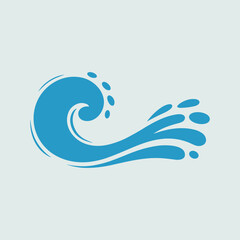 Blue Ocean Wave Splash Vector Illustration – Water Wave Icon Design for Summer, Surfing, Beach, Sea, Nature, Logo, and Decoration.