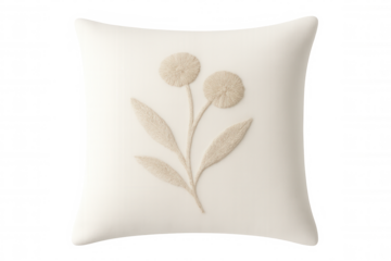 Square throw pillow featuring an elegant embroidered flower design, perfect for adding a touch of nature to interior spaces