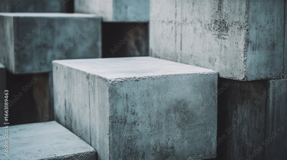 Poster concrete blocks create an abstract modern architectural pattern. textured surface shows a brutalist 