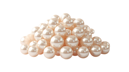 Scattered natural pearls in various sizes with soft light on transparent background