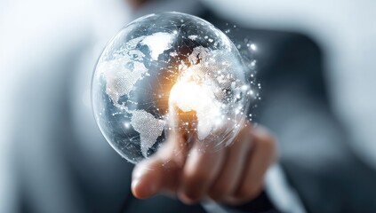Person interacts with a translucent digital globe