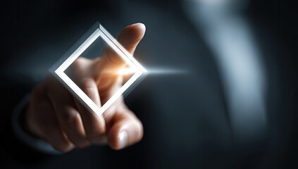 Fingertip activates a glowing, translucent square