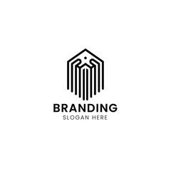 Simple minimalist branding company M building logo