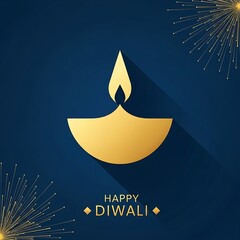 Diwali celebration golden oil lamp with festive sparkle accents on deep blue background