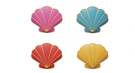 Obraz premium Four colorful seashell illustrations