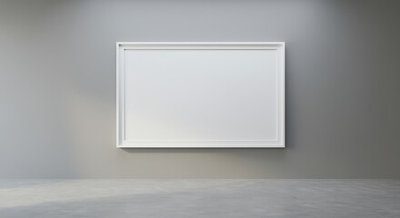 Horizontal White Frame on a Gray Wall in a Modern Gallery Space picture frame empty frame