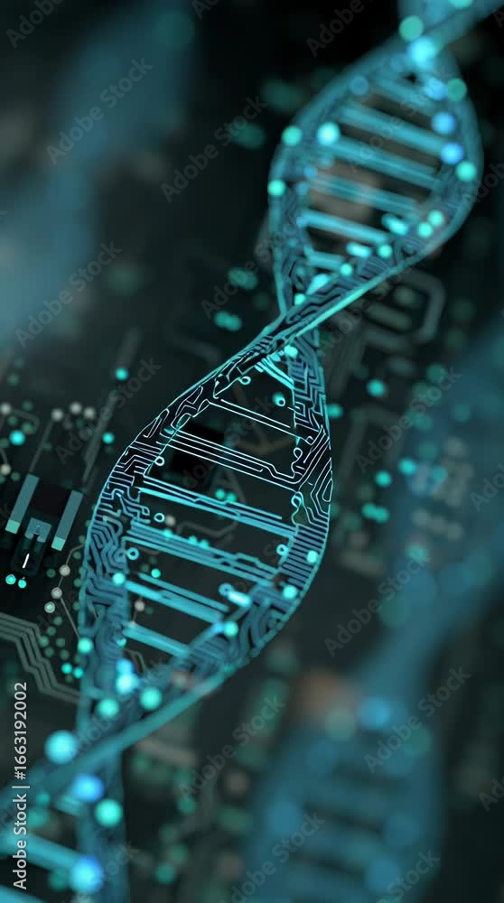 Poster exploring the intersection of technology and biology through digital dna visualization