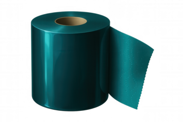 Waterproofing membrane roll partially unrolled, ideal for protecting surfaces from water damage, on transparent background