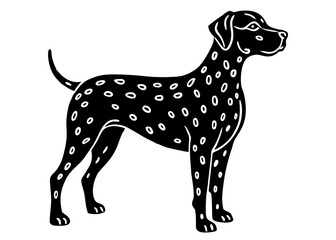 Fototapeta premium Dalmatian Standing Silhouette Linocut, Spotted Dog Vector Art