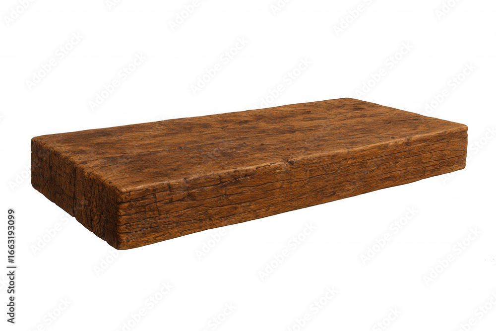 Poster empty wooden shelf with rustic charm isolated on transparent background, ideal for product placement