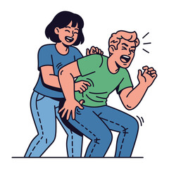 Playful Tickle: A vibrant illustration captures a lighthearted moment of fun, with a woman tickling a man, evoking laughter and joy in this charming display of affection. 