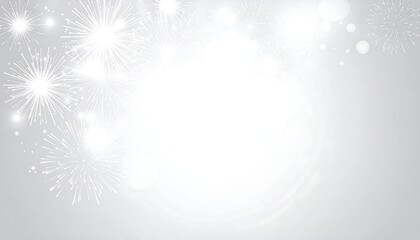 Festive, light gray backdrop with white fireworks