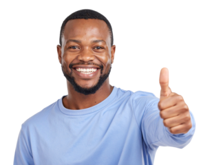 Happy African Man PNG – Confident Thumbs-Up Pose Transparent Background (2)