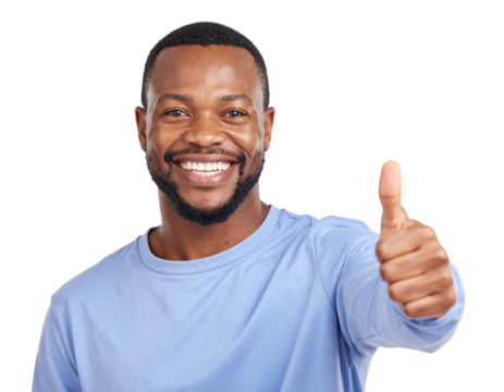 Happy African Man PNG – Confident Thumbs-Up Pose Transparent Background (2)