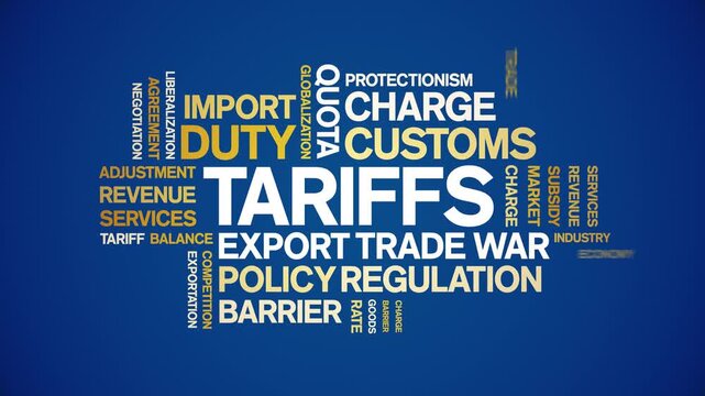 Tariffs animated word cloud-text design animation tag kinetic typography seamless loop.