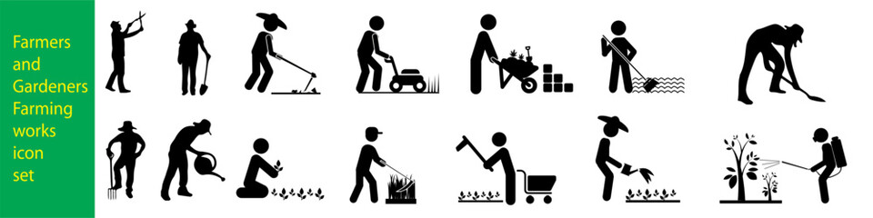Farming works and gardeners gardening. 