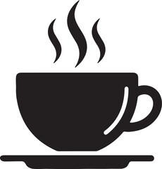 Black and White Coffee Cup Icon with Steam