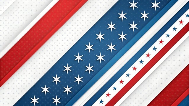 Abstract illustration featuring red and blue diagonal stripes with white stars, creating a patriotic theme suitable for various design projects and backgrounds