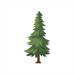 Tall single green pine tree illustration with white background vector