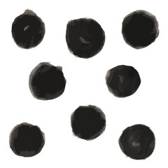 水墨画風の筆丸模様セット 和風インクブラシテクスチャ背景素材