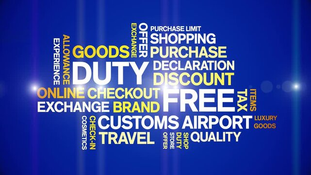 Duty Free animated word cloud-text design animation tag kinetic typography seamless loop.