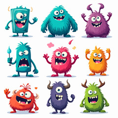 Vector image of the set of monster flat icons