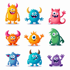 Vector image of the set of monster flat icons