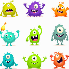 Naklejka premium Funny cartoon monster faces set. Illustration of monsters or aliens different expression. Halloween design. Vector isolated