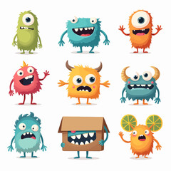 Funny cartoon monster faces set. Illustration of monsters or aliens different expression. Halloween design. Vector isolated