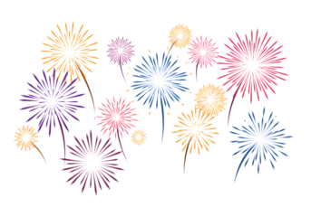 Colorful Fireworks Display Celebration Burst Illustration on transparent background