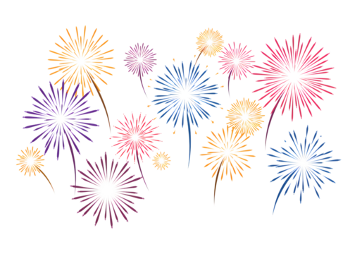 Colorful Fireworks Display Celebration Burst Illustration on transparent background
