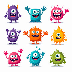 Monster set. Cute cartoon scary character. Baby collection. White background Isolated. Happy Halloween card. Flat design. Vector illustration.