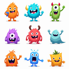 vector set of cute colorful creatures monsters