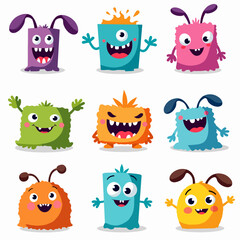 Cartoon cute monster characters of vector funny alien animal creatures, scary toys and little Halloween beasts, happy bacteria and comic dragons