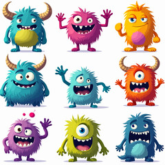 Funny cartoon monster owl set illustration for kids