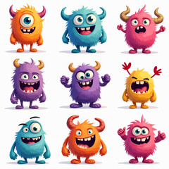 Obraz premium Funny cartoon monster animal icon set with cute colorful heads