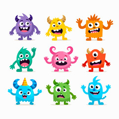 Cute cartoon animal and monster character set for kids