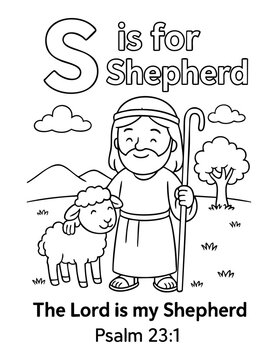 letter s with shepherd psalm 23 1 the lord is my shepherd concept of christian coloring page vector illustration bible alphabet sunday school activity scripture learning for children