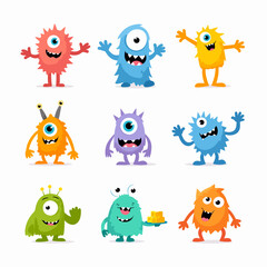 Naklejka premium Set of cartoon colorful monsters. Childrens illustrations.