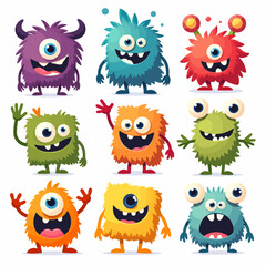 Set of cartoon colorful monsters. Childrens illustrations.