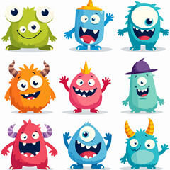 Fototapeta premium Set of cartoon colorful monsters. Childrens illustrations.