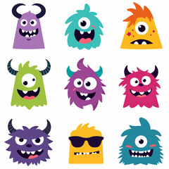 Obraz premium Funny monsters. Blob shape creatures with silly 3D faces, color jelly monsters vector illustration set of monster happy childish, slimy and sticky blob, cartoon cute
