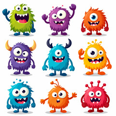 Funny monsters. Blob shape creatures with silly 3D faces, color jelly monsters vector illustration set of monster happy childish, slimy and sticky blob, cartoon cute