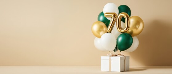 The vibrant 70th birthday balloon arrangement with gift box.