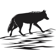 Wolf walking on frozen lake silhouette
